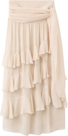 Mango Tiered Maxi Skirt in Ecru at Nordstrom, Size Medium