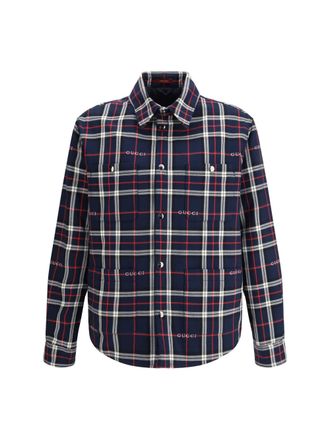 Gucci Tartan Cotton Quilted Shirt Jacket - Navy