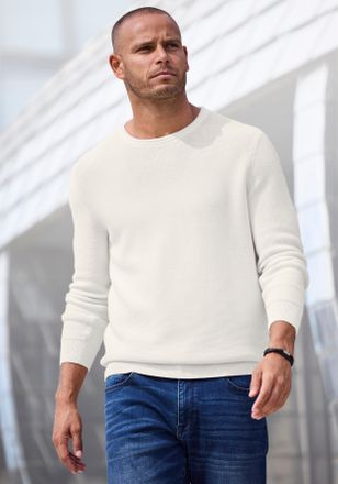 Le Jogger Strickpullover AUTHENTIC LE JOGGER, Herren, Gr. XXL (60/62), beige (creme), Strick, Obermaterial: 100% Baumwolle, unifarben, regular fit normal, Rundh