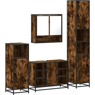 vidaXL Set De Muebles Ba&ntilde;o 4 Pzas Madera Contrachapada Roble Ahumado Vidaxl