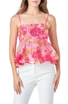 endless rose Floral Jacquard Peplum Top in Pink at Nordstrom Rack, Size X-Small