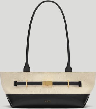 DeMellier The New York Shoulder in Salt & Pepper Canvas Black Smooth Leather Shoulder bag