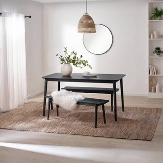 Furniturebox Lynton Large Black Wooden Dining Table & 2 Benches