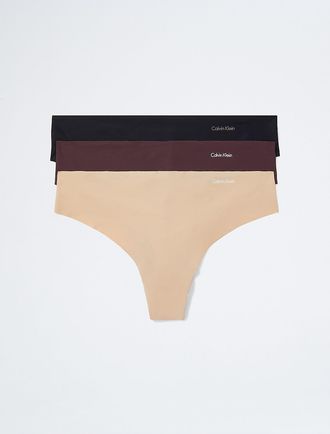 Calvin Klein Womens Invisibles 3-Pack Thong - Multi - XS