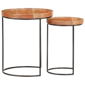 Berkfield Home Beautiful 2 Piece Coffee Table Set Solid Acacia Wood & Steel in Brown