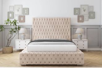 Sloomy Ambassador Naples Bed Frame With 50 Upholstered Headboard in Light Sand | Size: Super King