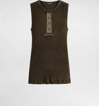Dolce & Gabbana Ribbed Cotton Tank Top - Man T-shirts And Polos Grey 44