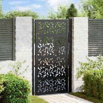 vidaXL Puerta De Jard&iacute;n De Dise&ntilde;o De Hojas De Acero Negra 105x180 Cm Vidaxl