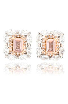 Suzy Levian Sterling Silver Emerald Cut CZ Stud Earrings in Pink at Nordstrom Rack