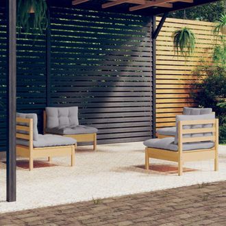 vidaXL Vidaxl - Juego De Muebles De Jard&iacute;n 4 Pzas Y Cojines Madera Pino Gris