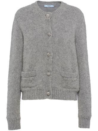 Prada crystal-button cashmere cardigan - women - Cashmere - 38 - Grey