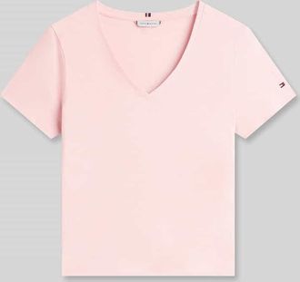 Tommy Hilfiger Regular Fit T-Shirt aus Baumwoll-Leinen-Mix in Rosa, Gr&ouml;&szlig;e XL
