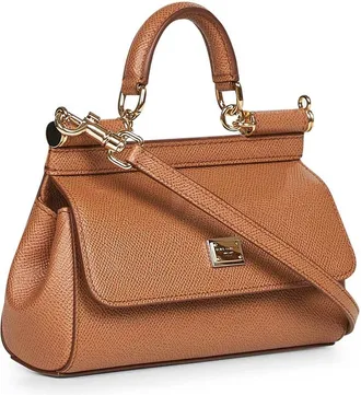 Dolce & Gabbana Womens Handbag Sicily Camel Calf Leather Handbags Hand Bags