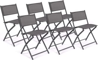 IDMarket Set Di 6 Sedie Da Giardino Pieghevoli Bastia In Metallo E Textilene, Grigio Antracite