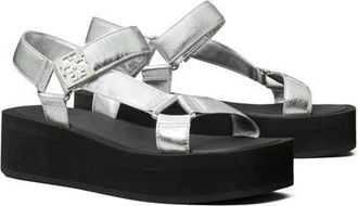 Tory Burch Mellow Platform Sandal in Silver /Perfect Black at Nordstrom, Size 10.5