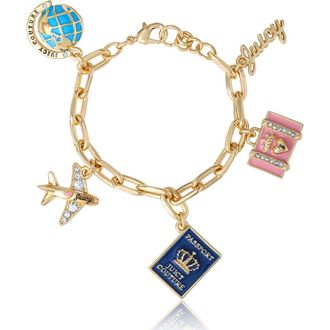 Juicy Couture Travel Icons Charm Bracelet, Gold-Tone with Blue & Pink Enamel in Gold Tone at Nordstrom, Size 7.5
