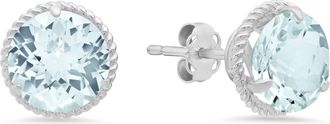 MAX + STONE 14k White Gold Roped Halo Round-Cut Gemstone Stud Earrings (8mm)
