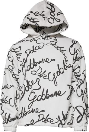 Dolce & Gabbana White Logo Cotton Hooded Sweatshirt Mens Sweater