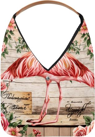 Generic Vintage Letter Flamingo Flower Reusable Lightweight Grocery Bags - Foldable Into Compact Pouch, Washable & Sturdy, Multipurpose for Shopping and Trave