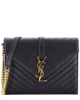 Saint Laurent Black Matelasse Chevron Leather Classic Monogram Envelope Chain Bag Medium (Authentic Pre-Loved)