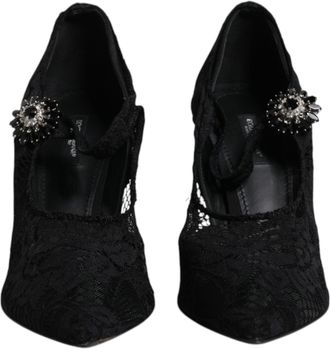 Dolce & Gabbana Black Lace Crystals Mary Jane Pumps Womens Shoes