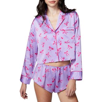 Florence By Mills Satin Sleep Crop Pajama Top in Millie Lav Bows at Nordstrom Rack, Size Xx-Small