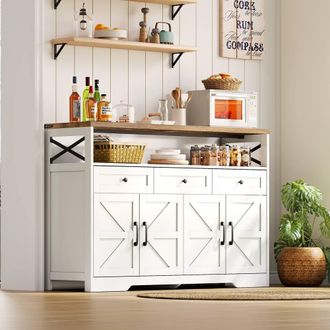 Matteo Farmhouse Sideboard - 140cm Storage Cabinet - White & Brown