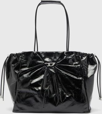 Diesel Scrunch-D - Tote bag in shiny wrinkled leather - Shopping Bags - Woman - Black