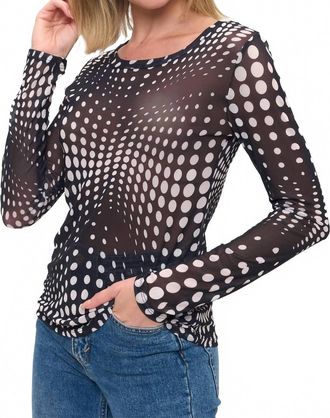 Ariella Polka Dot Mesh Top In Black Multi