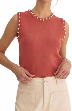 Entro Meghan Pearl Embellished Sleeveless Top In Rust