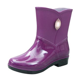 Generic Rain Boots For Women Shoes Comfortable Light Ankle Frosted Outdoor Work Kitchen Slip Resistant Ladies Waterproof Fashion Ankle Rain Boots(Purple, 5.5)