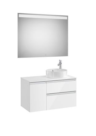 Roca Pack Mueble De 2 Cajones Para Lavabo Sobre Encimera Y Espejo Led The Gap Roca Color: Fresno N&oacute;rdico - Posici&oacute;n Del Lavabo: Izquierda