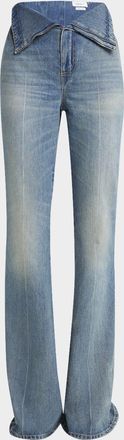 Alexander McQueen Foldover-Waist Denim Flare Trousers
