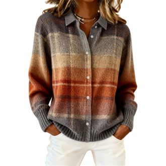 Generic Womens Plaid Print Casual Cotton Buttoned Cardigan Sweater, Plaid Knitted Cropped Cardigan Sweater 2026 (L,3XL)