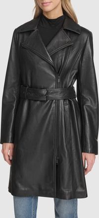 Andrew Marc Jacqui Leather Trench Coat in Black at Nordstrom, Size X-Small