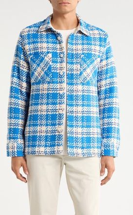 Wax London Whiting Oran Check Recycled Cotton Blend Overshirt in Blue/ecru at Nordstrom, Size X-Large