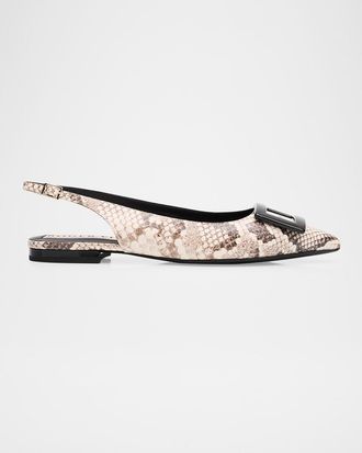 Roger Vivier Gommettine Snake-Embossed Leather Slingback Flats