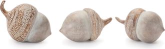 Melrose International White Washed Etched Acorn (Set of 6) - Beige