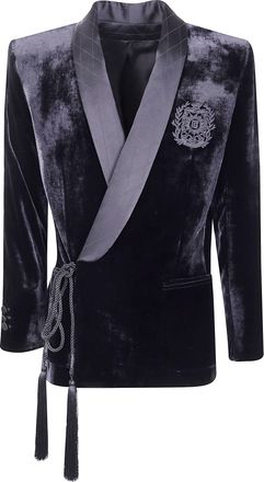 Balmain Velvet & Satin Side Belted Jacket With Tassel