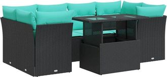 vidaXL Set Sof&aacute;s Jard&iacute;n Y Cojines 7 Pzas Rat&aacute;n Sint&eacute;tico Acacia Negro Vidaxl