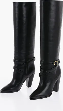 Celine Stivali in Pelle WILTERN al Ginocchio con Cinturino alla Caviglia 10cm Celine
