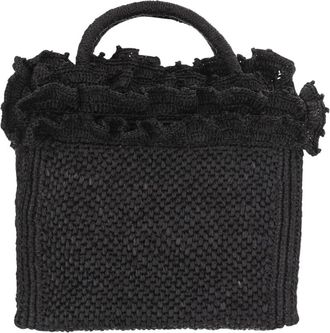Ibeliv Handbags, female, Black, Size: ONE SIZE Raffia and Cotton Tote Bag