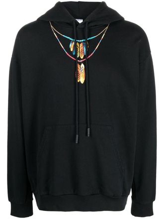 Marcelo Burlon Black Feathers Necklace Over Cotton Hoodie