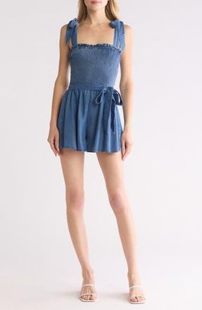 Alice & Olivia Roz Tie Strap Chambray Romper in Medium Indigo Chambray at Nordstrom Rack, Size 0