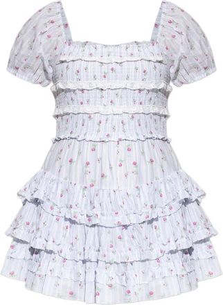 LoveShackFancy Gesmockte jurk met bloemenprint - Blauw