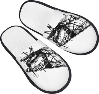 Generic Black Airplane Pattern Men Women Slippers Warm House Shoes Fuzzy Sliders For Indoor Outdoor Winter M