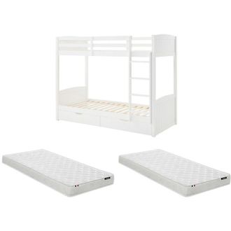 Vente-Unique Vente-unique - Letto a castello 2 x 90 x 200 cm 2 cassetti Abete e mdf Bianco + Materasso - limodara