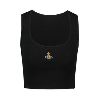Vivienne Westwood Sleeveless Tops, female, Black, Size: M Cropped Rib Vest