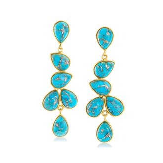 Ross-Simons Turquoise Drop Earrings in 18kt Gold Over Sterling