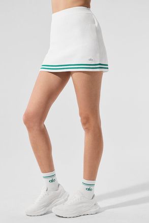 Alo | Tennis Club Sweater Knit Skirt in White/Spruce Green, Size: Medium
